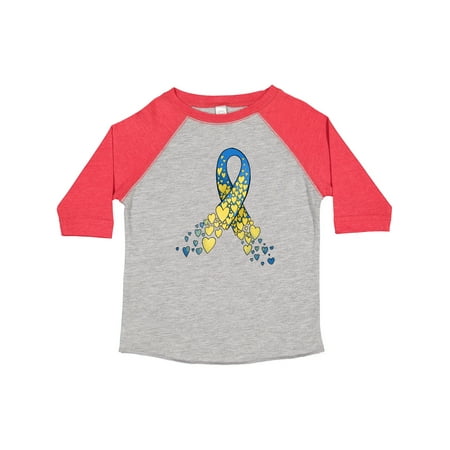 

Inktastic Down Syndrome Awareness Blue and Yellow Hearts Ribbon Gift Toddler Boy or Toddler Girl T-Shirt