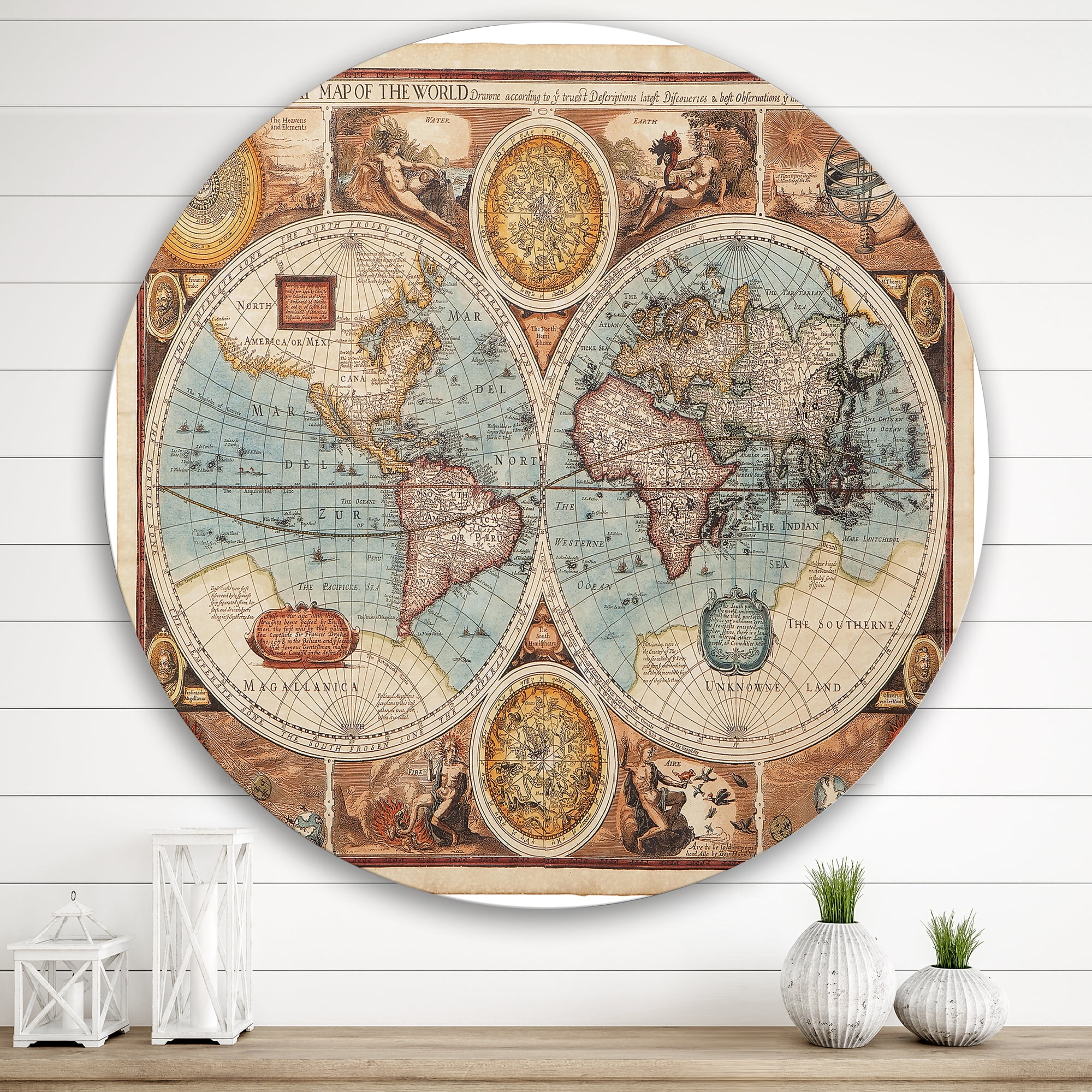Free Shipping! Designart Vintage Map of The World VIII