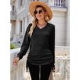 thumbnail image 5 of Female T Shirts Long Sleeve V Neck Basic Tee Casual Loose Fit Soft Fall Tops Outfits Black M, 5 of 10