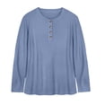 thumbnail image 4 of Women's Loose-Fitting Solid-Color Button-Up Long-Sleeved Round-Neck Pullover Knit Sweater Top for Fall Winter Button Front Style,Light Blue,L, 4 of 6