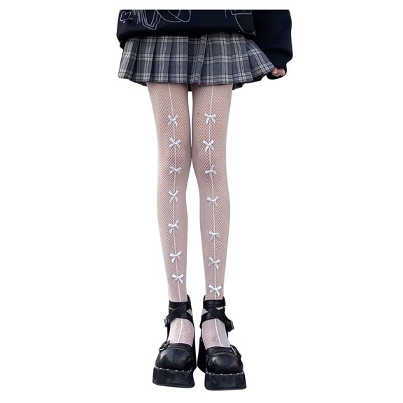 OJSFQUFP Thigh-High Stockings White Women's Thin Summer Sexy Bow Fishnet Stockings Hollow Stovepipe Beautiful Legs Long Tube Bottoming Pantyhose One Size