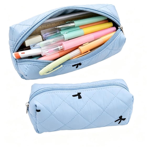 Qocolcyl Under 1 Dollar Large Capacity Blue Cloth Pencil Case & Pencil Box, Multi-purpose Storage Pouch, Portable Makeup Brush Organizer, Travel Bag for Classroom, Office