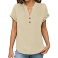 thumbnail image 6 of MOJOGO Women's Ruffle Short Sleeve Tops V Neck Linen Blouse Loose Quarter Button Up Shirts Loose Casual Summer Tops, 6 of 6