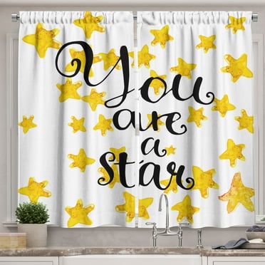 Ambesonne Saying Kitchen Curtains, Star Phrase, 55"x39", Earth Yellow Black