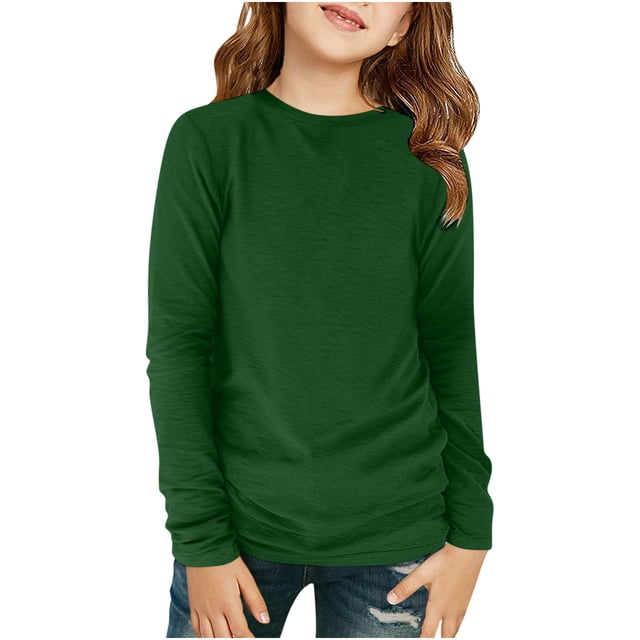 Plebaso Chemises à Manches Longues pour Garçons Filles Col Rond Décontracté Blouses Basiques Unies Enfants Printemps Été Hauts