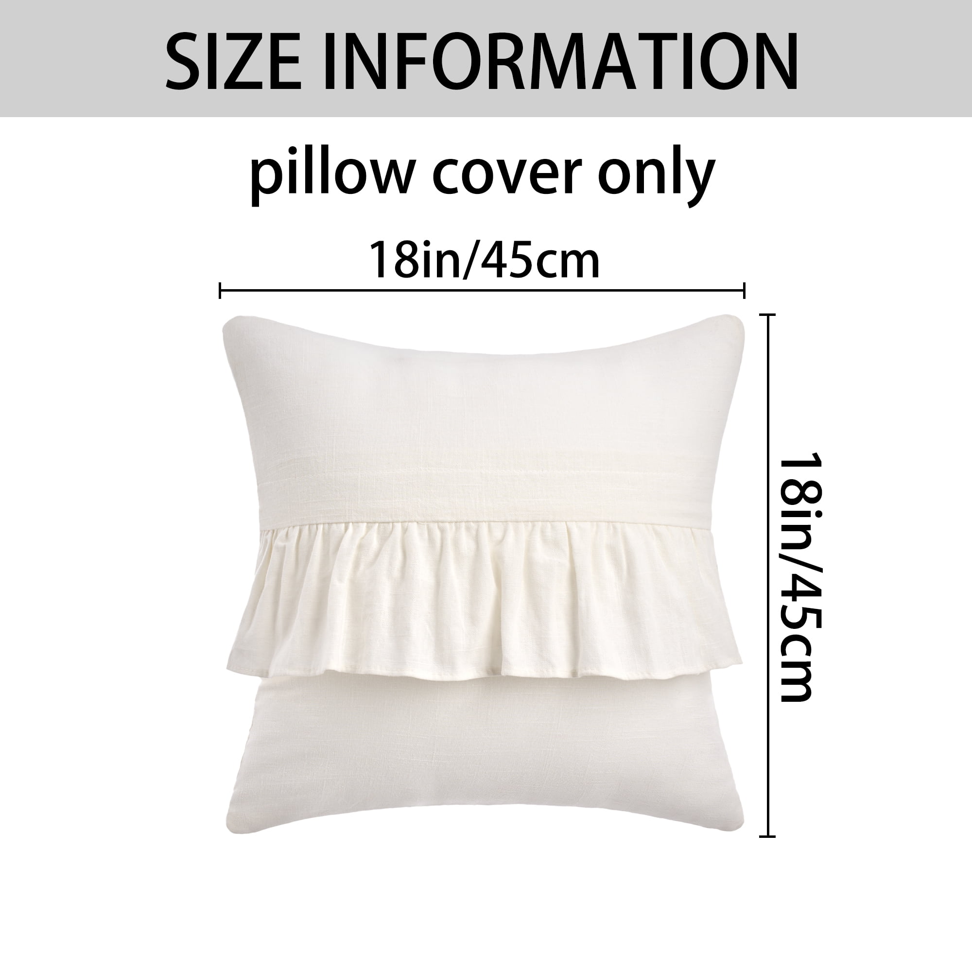 Unique Bargains Solid Boho Throw Pillow Covers with Ruffles Set of 1 Milky White 18" x 18"