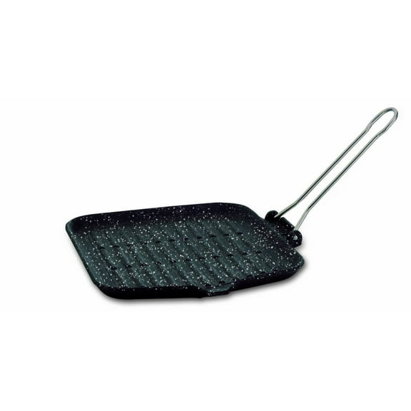 ILSA V200S 9.5 in. Cast Iron Grill-Stone Effect Square-Enamel Coated with Removable Handle
