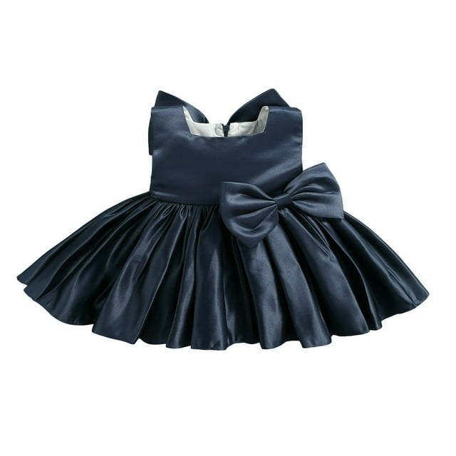 PENGXIANG Robe Formelle en Satin pour Bébé Fille Nœud Princesse Anniversaire Concours Rose 6-7 Ans