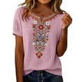 thumbnail image 5 of Favoffer Women's Washed Crinkle Linen Blend Shirt Boho Embroidered Tunic Short Sleeve V Neck Loose Fit Peasant Top Elegant Daily Summer Beach Holiday Blouse, 5 of 6