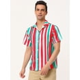 thumbnail image 3 of Camisa a rayas de verano Lars Amadeus para hombre Camisas de rayas verticales de bloque de color de playa con botones de manga corta rojo verde XXL, 3 of 6