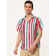 thumbnail image 3 of Camisa a rayas de verano Lars Amadeus para hombre Camisas de rayas verticales de bloque de color de playa con botones de manga corta rojo verde XXL, 3 of 6