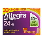 Allegra Adult 24-Hour Allergy Relief Tablets, Non-Drowsy Indoor and Outdoor Allergy Medicine, 180 mg Fexofenadine HCI Antihistamine Pill, 40-Count
