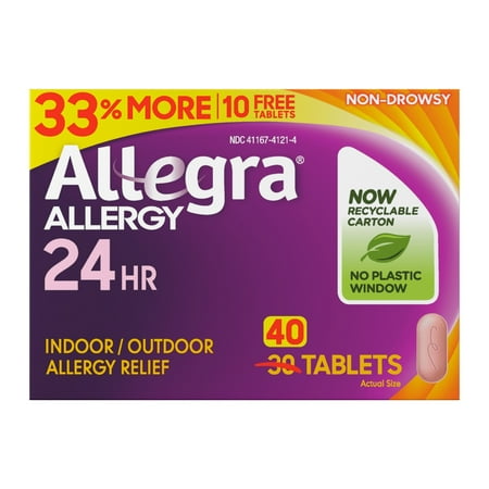 Allegra Adult 24-Hour Allergy Relief Tablets, Non-Drowsy Indoor and Outdoor Allergy Medicine, 180 mg Fexofenadine HCI Antihistamine Pill, 40-Count