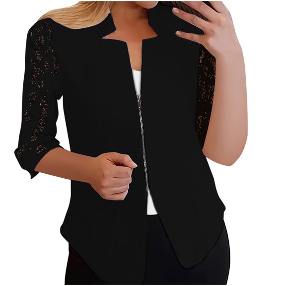 Women's Blazer Casual Slim Fit Long Sleeve Lapel Button Slim Work Office Blazer Jacket Small Jacket Black M