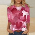 thumbnail image 2 of Womens Fashion Valentines Day Tshirts 3/4 Sleeve Crewneck Cute Heart Graphic Tee Holiday Tunic Tops, 2 of 5