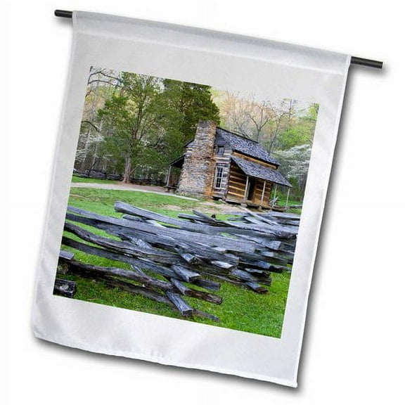 3dRose, John Oliver Cabin in spring, Great Smoky Mountains NP, Tennessee, 12 x 18 inch Garden Flag