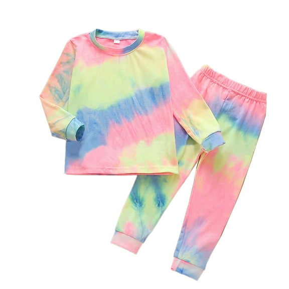 Hiijoy Infant Girls Tie Dye Pajamas Long Sleeve Top and Pants Sleepwear Set, 2-Piece, Sizes 18-24 Months