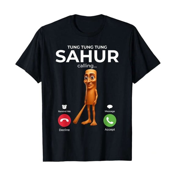 【New Arrival】Tung Tung Funny Wooden Bat Character Incoming Call Graphic T-Shirt, Viral Meme Casual Short Sleeve Tee For Teen Streetwear Fans
