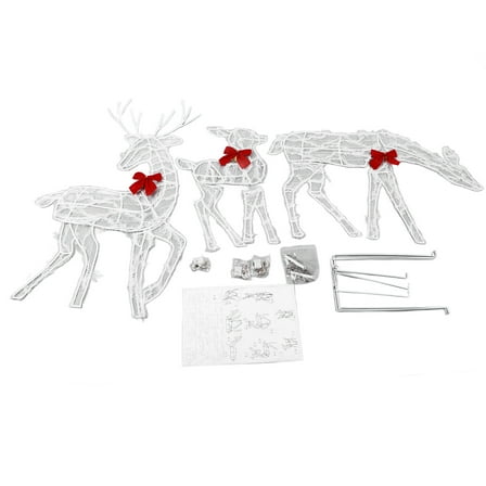 3 Piece Lighted Christmas Deer Family Set Outdoor Yard Decoration With LED Lights Red Bows Mother Child Reindeer Garden Decor