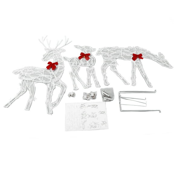 3 Piece Lighted Christmas Deer Family Set Outdoor Yard Decoration With LED Lights Red Bows Mother Child Reindeer Garden Decor