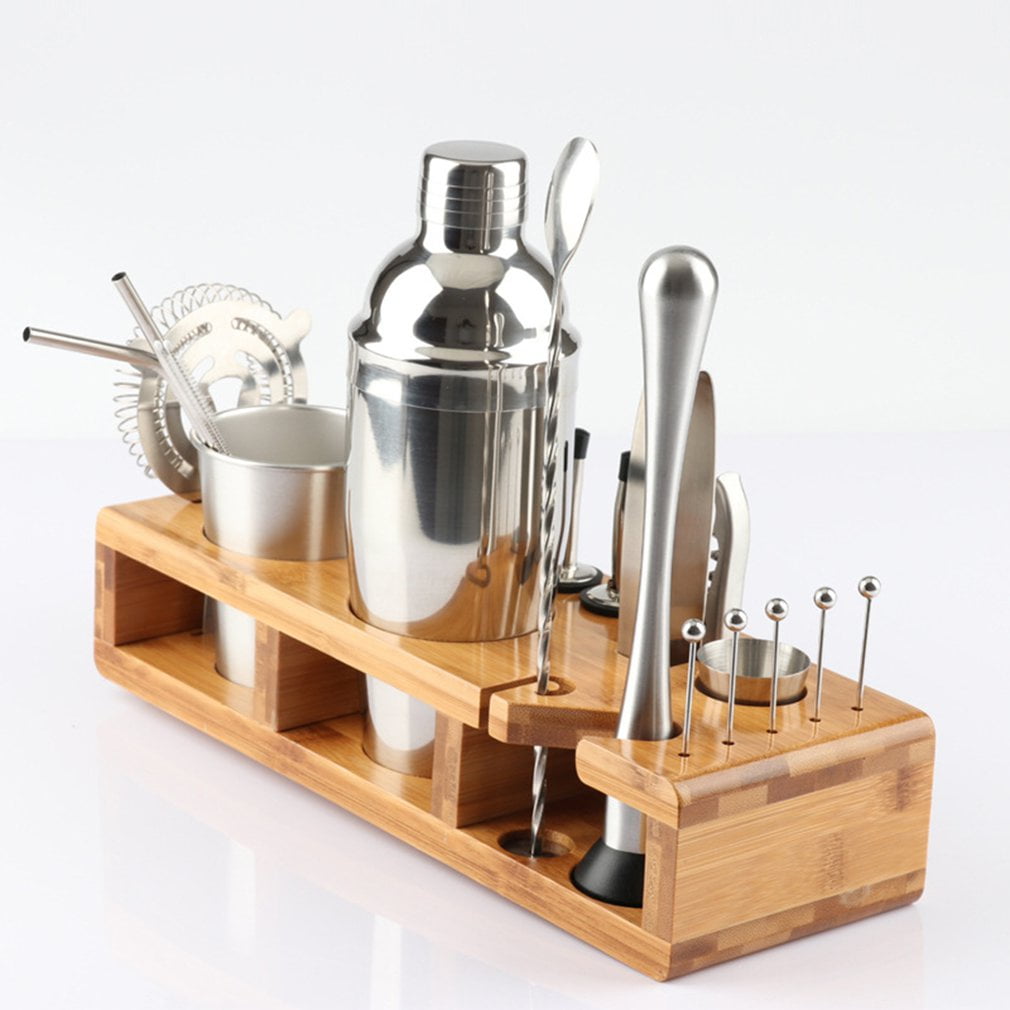 23Pcs Bartender Kit Cocktail Shaker Set Stainless Steel Bar Tools w/Bamboo Stand 