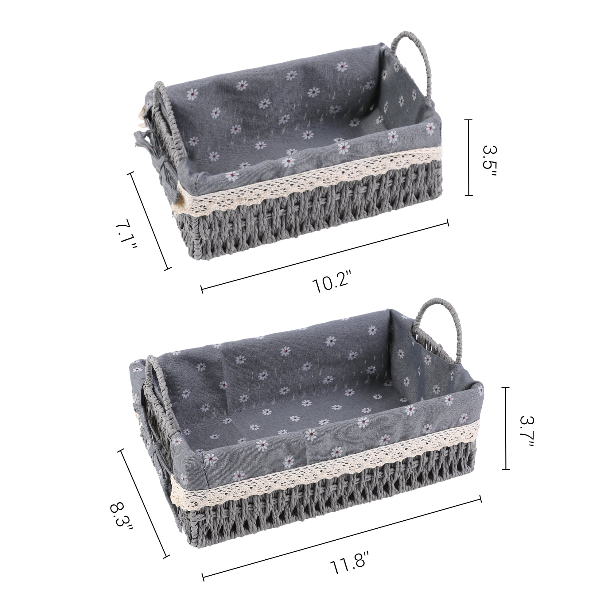 Unique Bargains 2 Pcs Wicker Basket with Handles Gray 10.2*7.1*3.5in/11.8*8.3*3.7in