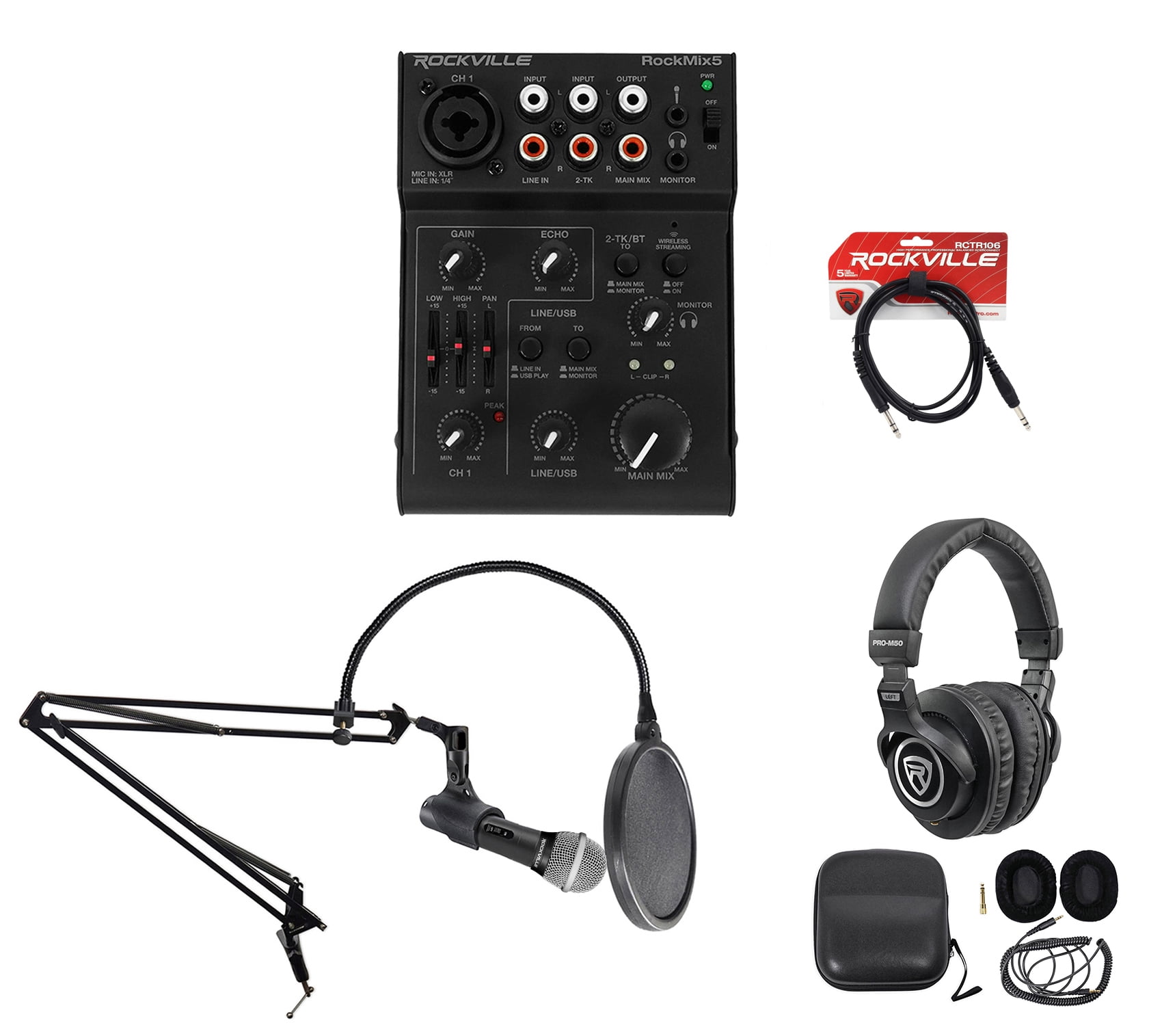 Rockville PC Podcasting Podcast Streaming Bundle w/ Microphone+Stand+Headphones 