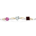thumbnail image 2 of Gem Stone King 925 Silver and 10K Yellow Gold Pink Created Sapphire Sky Blue Aquamarine Red Garnet and Lab Grown Diamond Tennis Bracelet for Women By Keren Hanan (2.20 cttw, Adjustable up To 9 inch), 2 of 4
