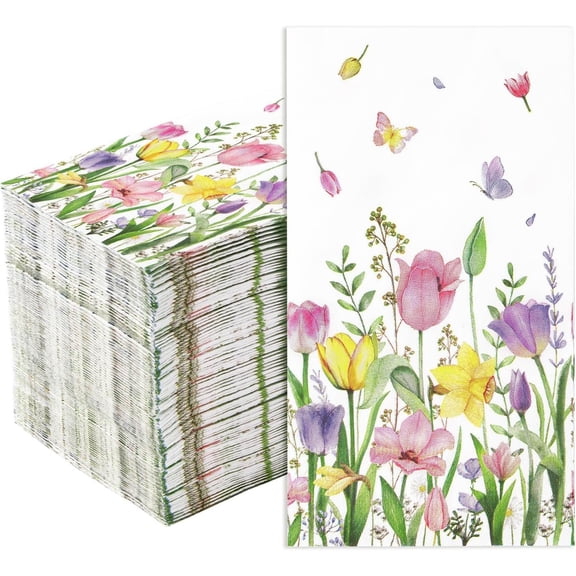 100 count Spring Floral Paper Napkins 3 Ply for Bathroom Mother's Day Birthday | Watercolor Flower Guest Napkins Disposable Decorative Hand Towel for Wedding Bridal Shower Party Supplies