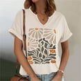 thumbnail image 2 of Women's Vintage Floral T-Shirt Boho Wildflower Graphic Print Short Sleeve Tees Loose Fit Casual V-Neck Tops, 2 of 4