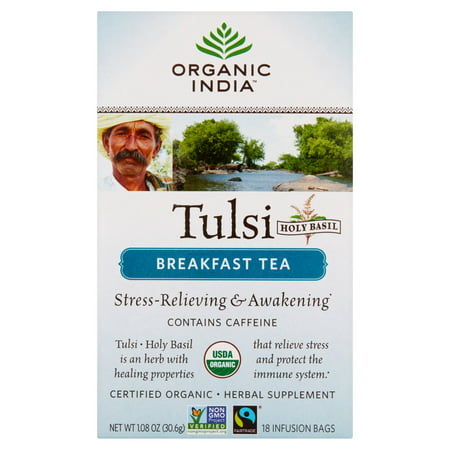 Organic India Tulsi Holy Basil Breakfast Tea Infusion Bags, 18 count, 1.08 (Best Breakfast For Diabetics India)