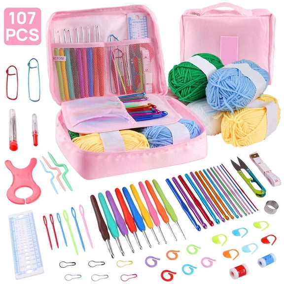 FGY 107 PCS Crochet Kit for Beginners Includes Crochet Hooks, Yarn and Crochet Accessories Set