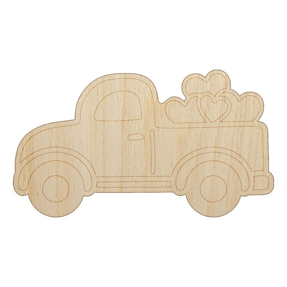 Cute Truck with Hearts Wood Shape Unfinished Piece Cutout Craft DIY Projects - 4.70 Inch Size - 1/8 Inch Thick