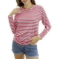 thumbnail image 5 of Langwyqu Womens Casual Crew Neck Striped Long Sleeve T Shirt Basic Tunic Tops, 5 of 5