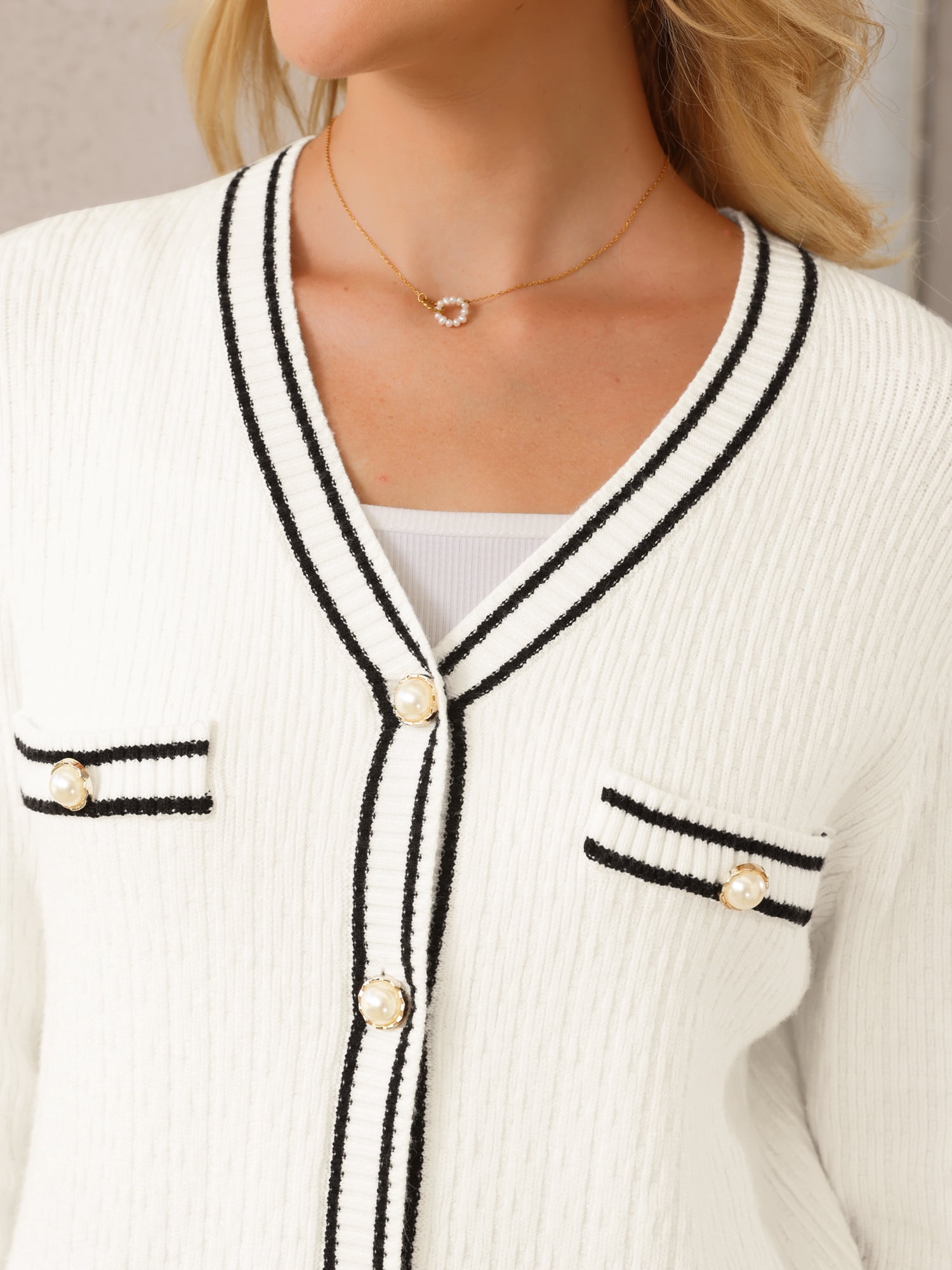 DARING DIVA Women's Contrast Trim Knit Ribbed Cardigan Sweater 2XL White