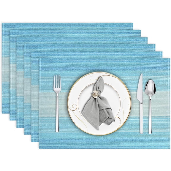 Moderong Placemats Set of 6, 12x18 Inch Washable Easy to Clean Place Mats Heat-Resistant Anti-Skid Cloth Table Mats for Holiday Party Kitchen Dining Table Decoration, Blue