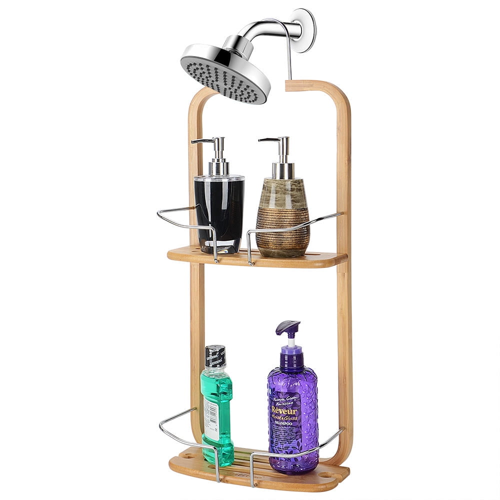 2Tier Bamboo Hanging Shower Shelf for Shampoo, Conditioner and Soap