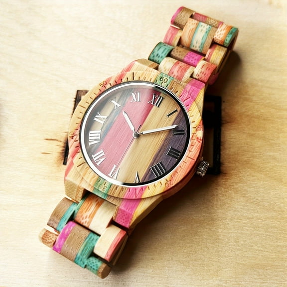 Handmade Colored Bamboo And Wood Watch For Men Analog Quartz Watch For Men