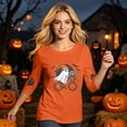 thumbnail image 5 of Trgacdwlo Halloween Shirts for Women 3/4 Sleeve Funny Pumpkin Ghost Crew Neck Shirts for Women Vintage Ghost Pattern Fall Pullover Tops M, 5 of 7