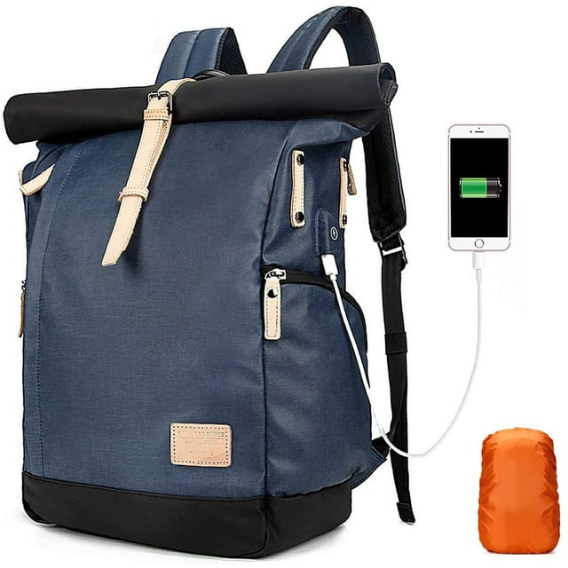 Waterproof Laptop Rucksack Uni Rucksack School Rucksack USB Rucksack Backpack + Rain Cover For Women, Men
