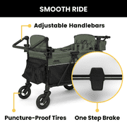 Jeep Wrangler Deluxe 4 Seater Stroller Wagon by Delta Children - Premium Quad Stroller Wagon for 4 Kids with Convertible Seats, Adjustable Push/Pull Handles, Removable Canopy & Flat Fold, Black/Green