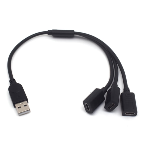 USB 2.0 Splitter Cable, USB-A Male to 3 USB-C Female 1-in-3 Out, Fast Charging & Data Sync Extension Cord for Phone Laptop Car
