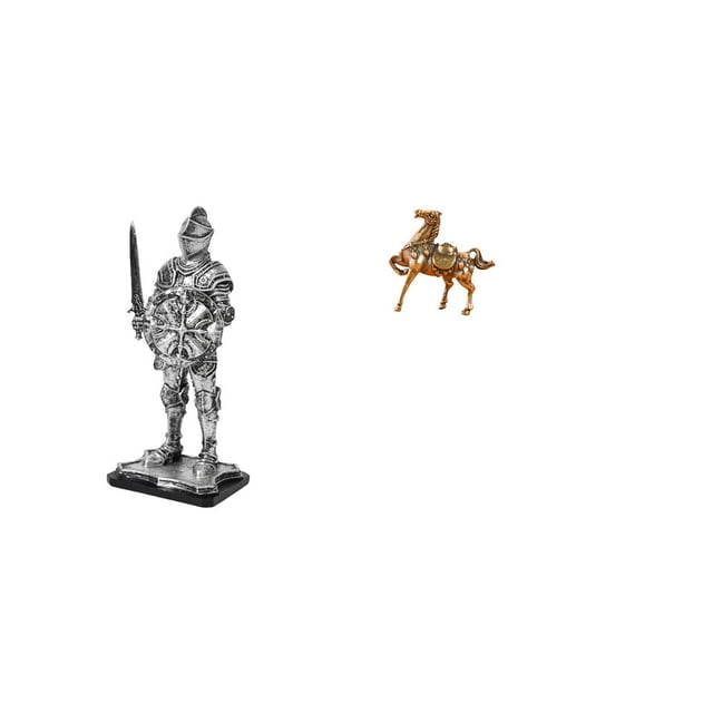 Figura de caballero para escritorio, adorno coleccionable de caballo, escultura animal de resina y latón, artesanía artística, ideal para la oficina,
