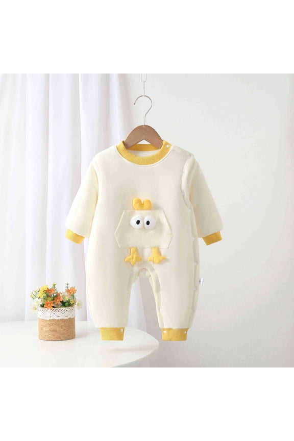 Toddler Baby Boys Girls Romper Jumpsuit Outerwear With Thickened For Winter Cozy Wear Cute For Outings And Warmth 1 18 Months Leisure Long Sleeve O-Neck Spring Child One-Pieces