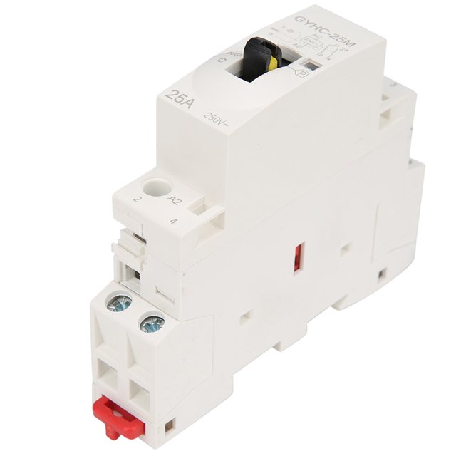 Compact 2P 25A 220V 50Hz Rail-Mounted AC Contactor with Manual Control Switch, Energy-Efficient & Ultra-Quiet Design for Home Use