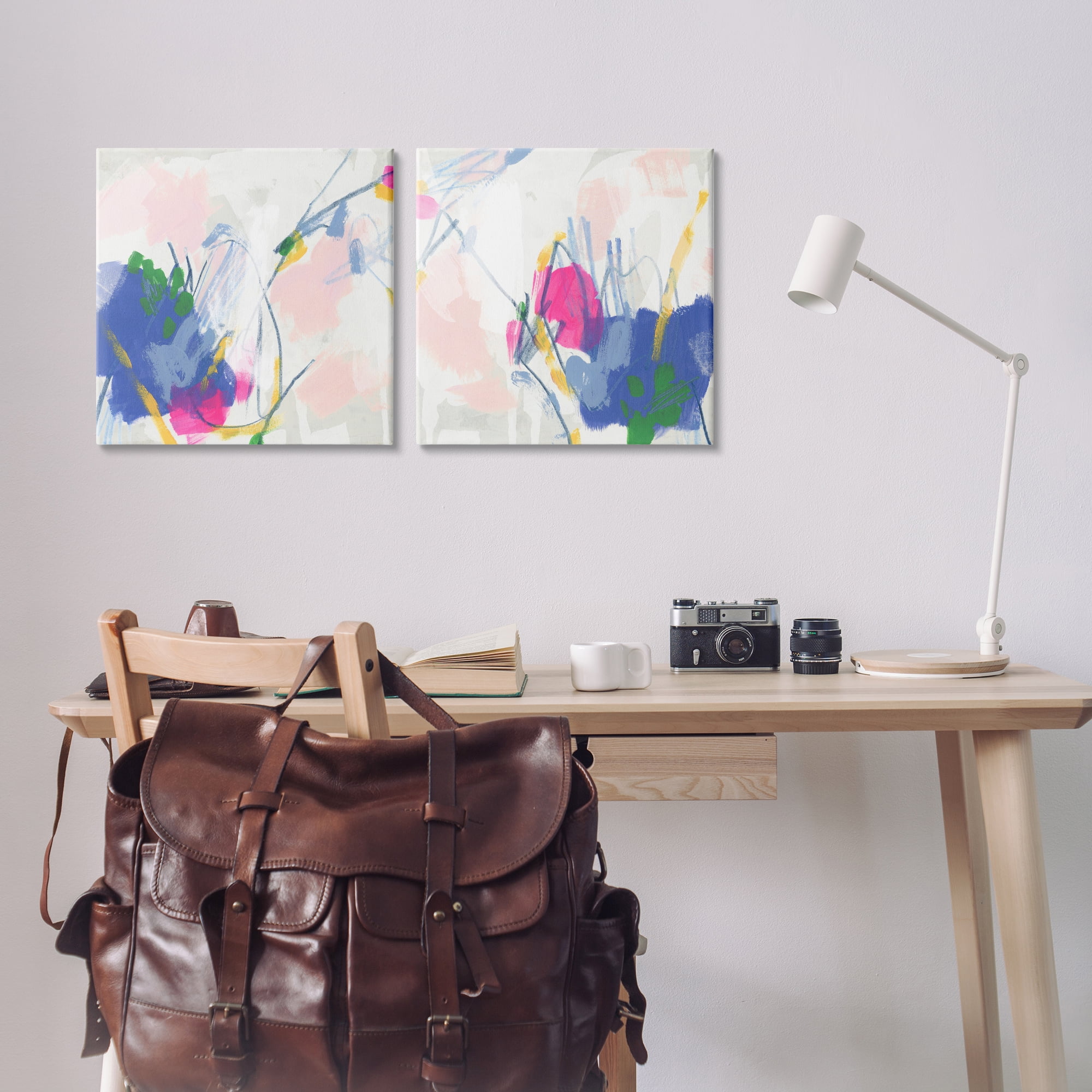 Stupell Industries Pink Blue Pop Abstract Abstract Painting Wrapped Canvas Art Print Wall Art, 17 x 17, Set of 2