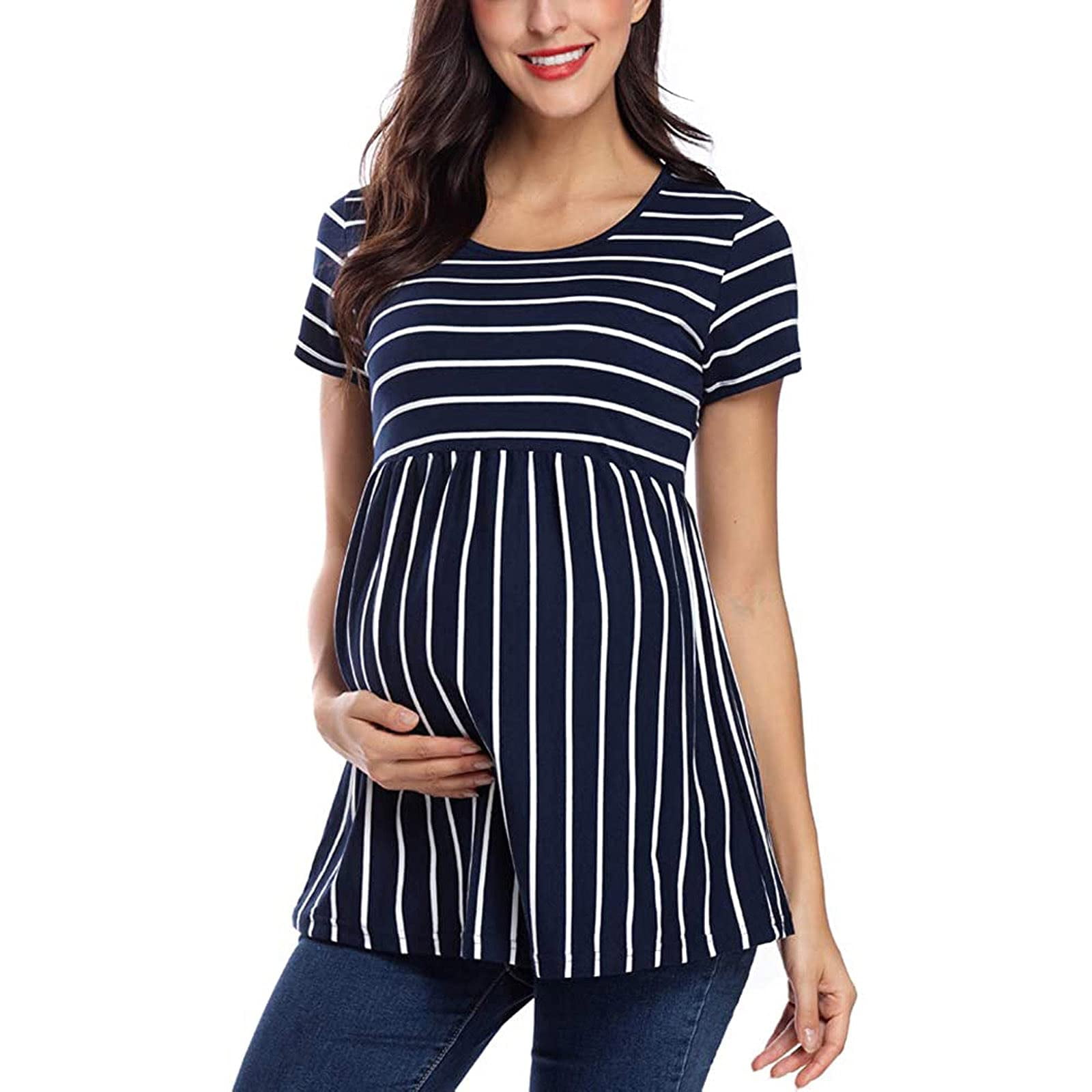 Anbech Women's Maternity Tops Shirts, Tshirt for Pregnant Women, Round Neck Short Sleeves