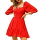 thumbnail image 1 of Vestido de mujer con manga media linterna y lazo en la espalda Mini vestido con hombros descubiertos y volantes para verano Rojo S, 1 of 6