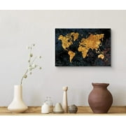 wall26 Canvas Print Wall Art Gold Foil Dark World Map Architecture & Maps Places Illustrations Modern Art Global Scenic Fun Multicolor for Living Room, Bedroom, Office - 32x48