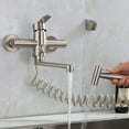 thumbnail image 2 of Grifo de cocina monomando montado en la pared con ducha de mano, con pistola rociadora, fregadero de cocina, grifo de acero inoxidable, agua fría/caliente, tina de lavado, giratorio, 2 of 5
